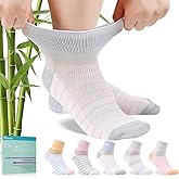 Revosoxs Diabetic Socks for Men Women,5 Pairs Non-Binding Diabetic Ankle Socks for Women 7-9 9-11(Light Bright Stripe-Large)