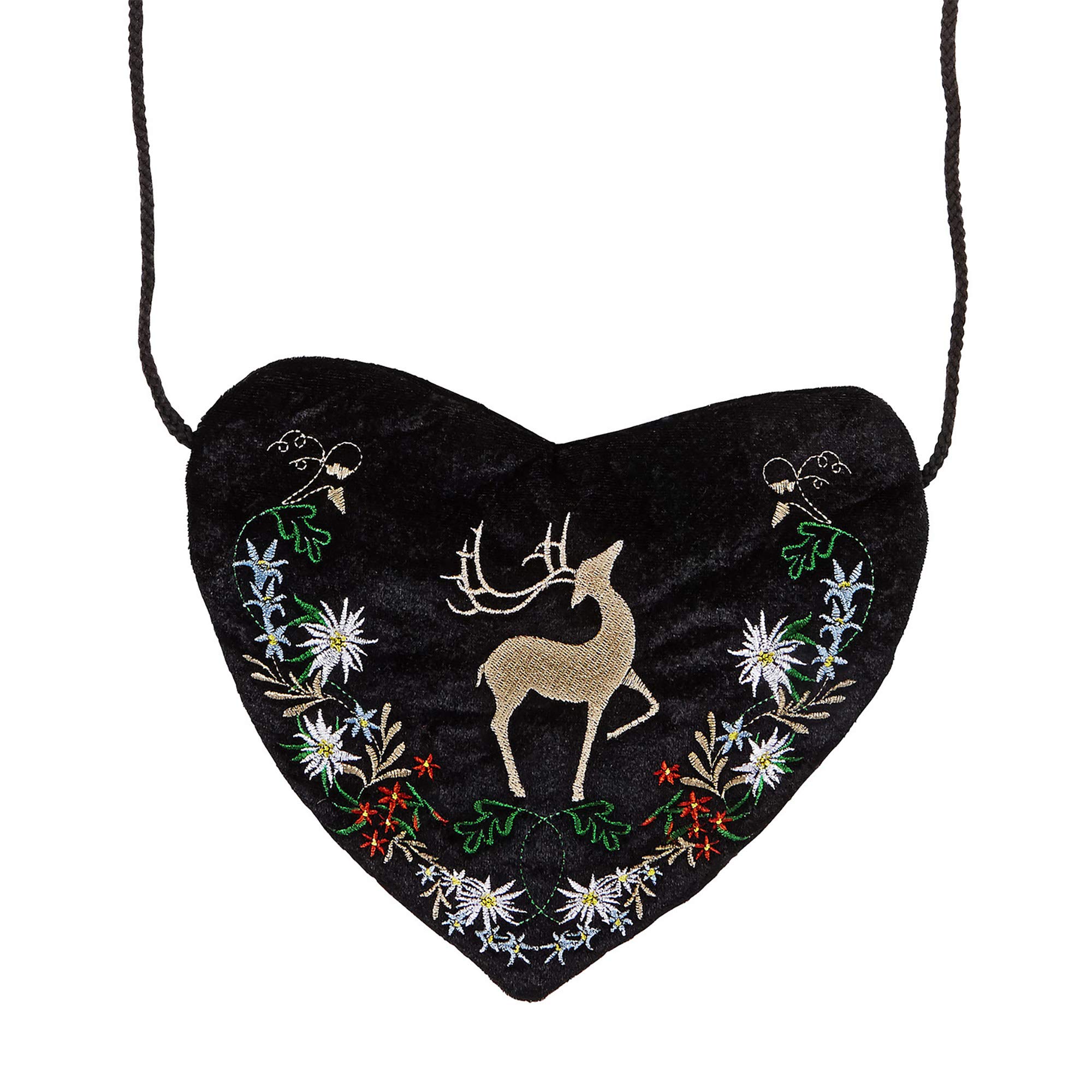 Widmann 07793 - Embroidered Bavarian Heart Handbag, Accessory, Carnival, Theme Party, Black