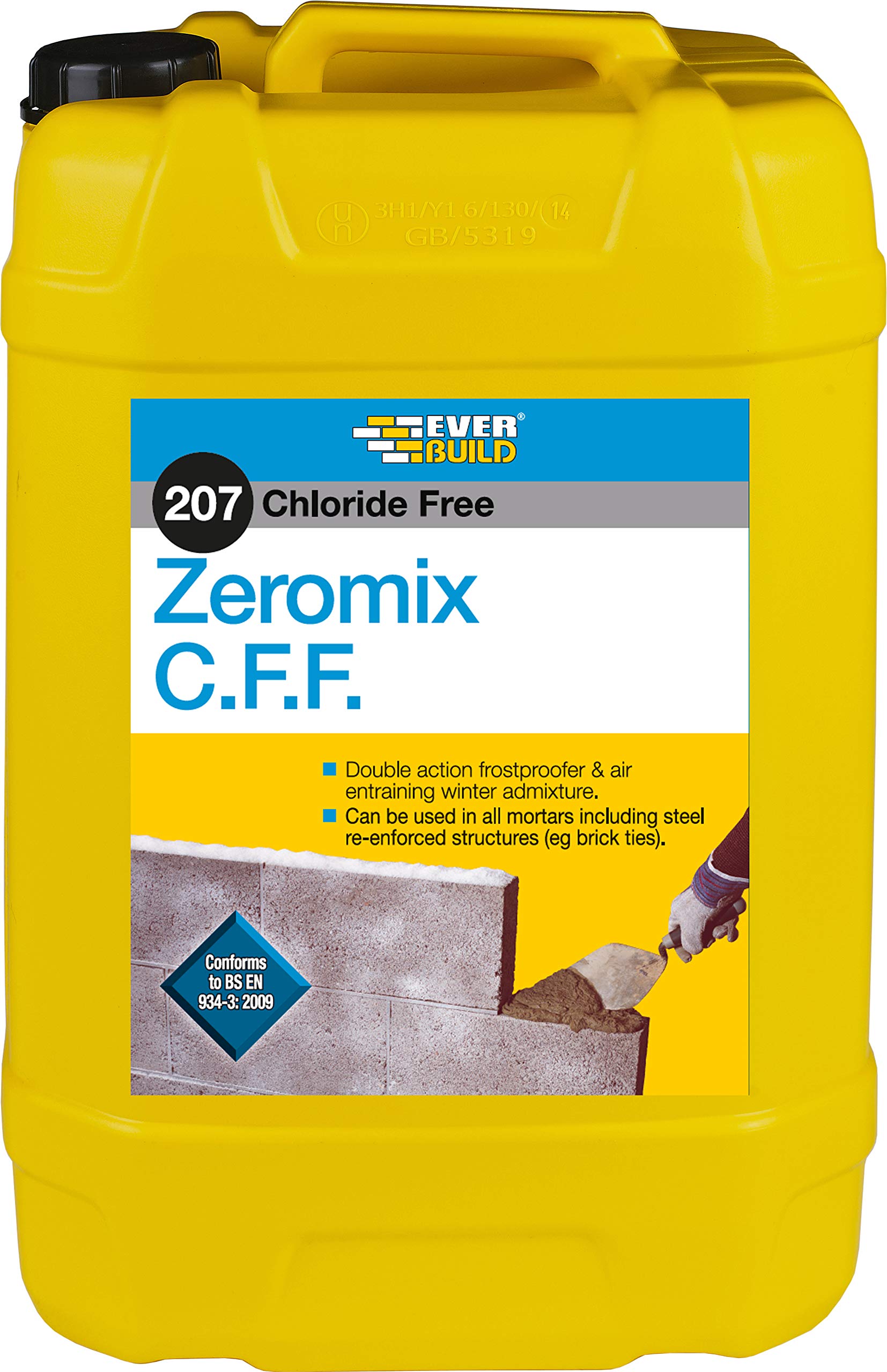 Everbuild 207 Zeromix C.F.F Chorlide Free Frostproofer & Air Entraining Mortar Admixture – Resistance to Freeze/Thaw Cycling – 25 Litre