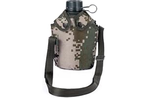 Canteen Water Bottle – 1L Lightweight Camouflage Survival Canteen for Outdoor Camping, Leak-Proof Food-Grade Safe Aluminum wi