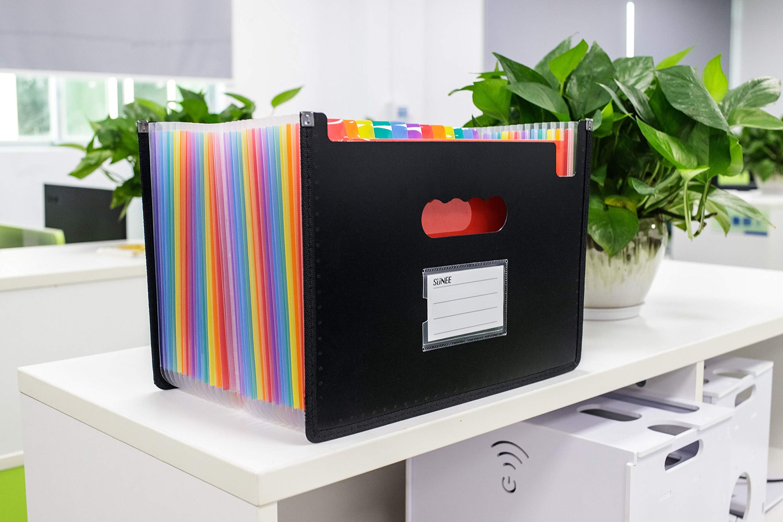 24 Pockets Expanding Files Folder, SUNEE Multi-Color Accordion A4 Document Organizer, High Capacity Plastic Expandable File Wallet Stand with Label Pocket for Business/Office/Study/Home