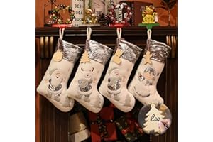Dailyart 18 Inches Christmas Stockings, 4 Pack Large Personalized Christmas Stockings with 4 DIY Name Tags, Neutral Xmas Hanging Stocking Family Stocking for Christmas Decorations Fireplace Tree Home
