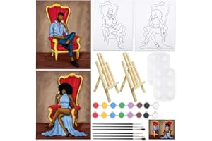 NUBERLIC 2 Pack Pre Drawn Canvas for Painting for Adults Kids Sip and Piant Kit for Adult's Date Night,Valentine's Day Gift 8x10 Inch（with Easel）