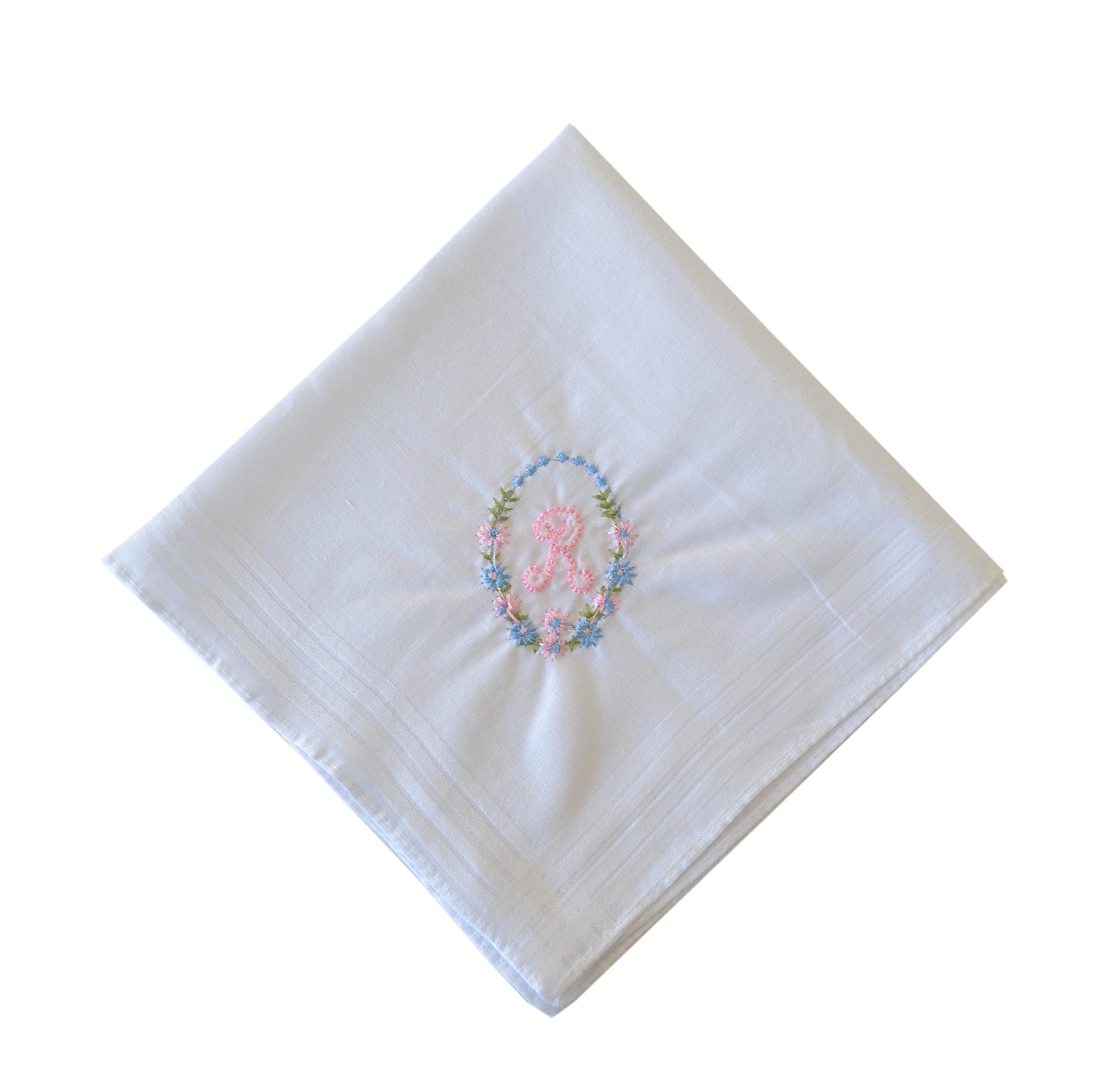 13 Pack Bakers Dozen Womens/Ladies White Handkerchiefs With Initial Embroidery, 100% Cotton, Letter R