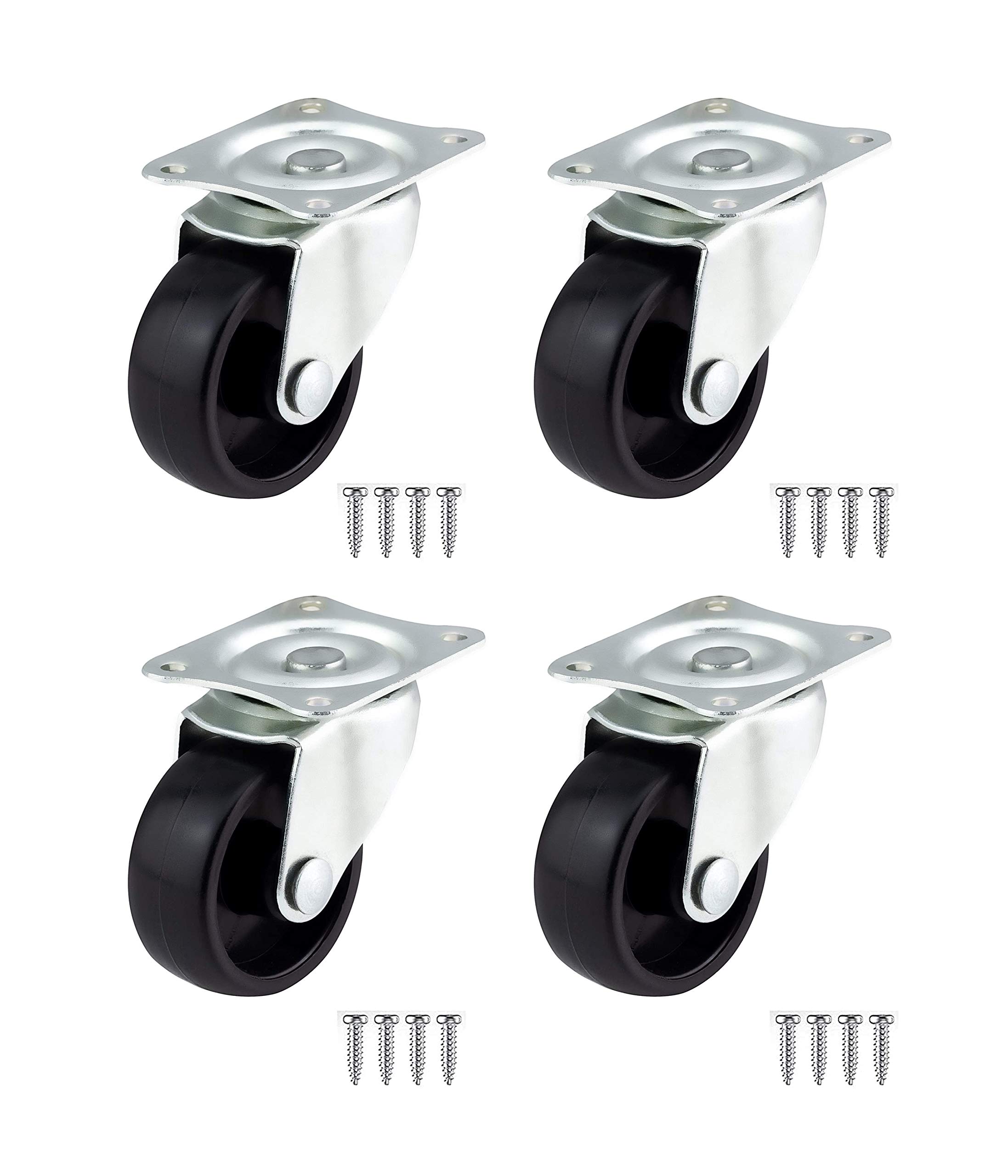 kippen 1610K2 Set of 4 50mm Diameter Rubber Wheels with Rotating Plate, 50 mm