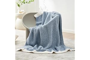 Snuggle Sac Blue Throw Blankets for Couch, Reversible Super Soft Warm Blankets Cozy Knit Blanket Fuzzy Plush Throws for Sofa, Bed, Gift, Heather Blue, 50 x 60 inches