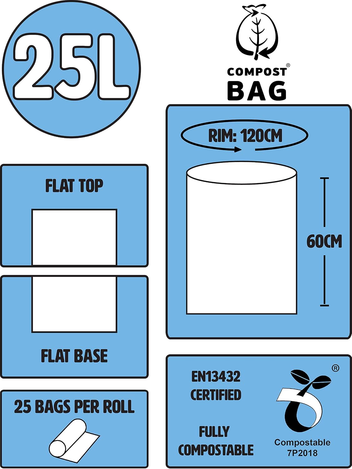 25 Litre x 75 Compostable Caddy Bags, Compost Bag Kitchen Food Waste Compost Liners 25L, EN 13432 - Image 3