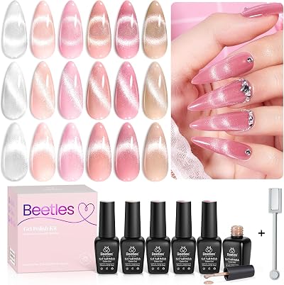 Beetles Gel Polish Jelly Cat Eye Glitter Pink Nude Beige Set with Magnet
