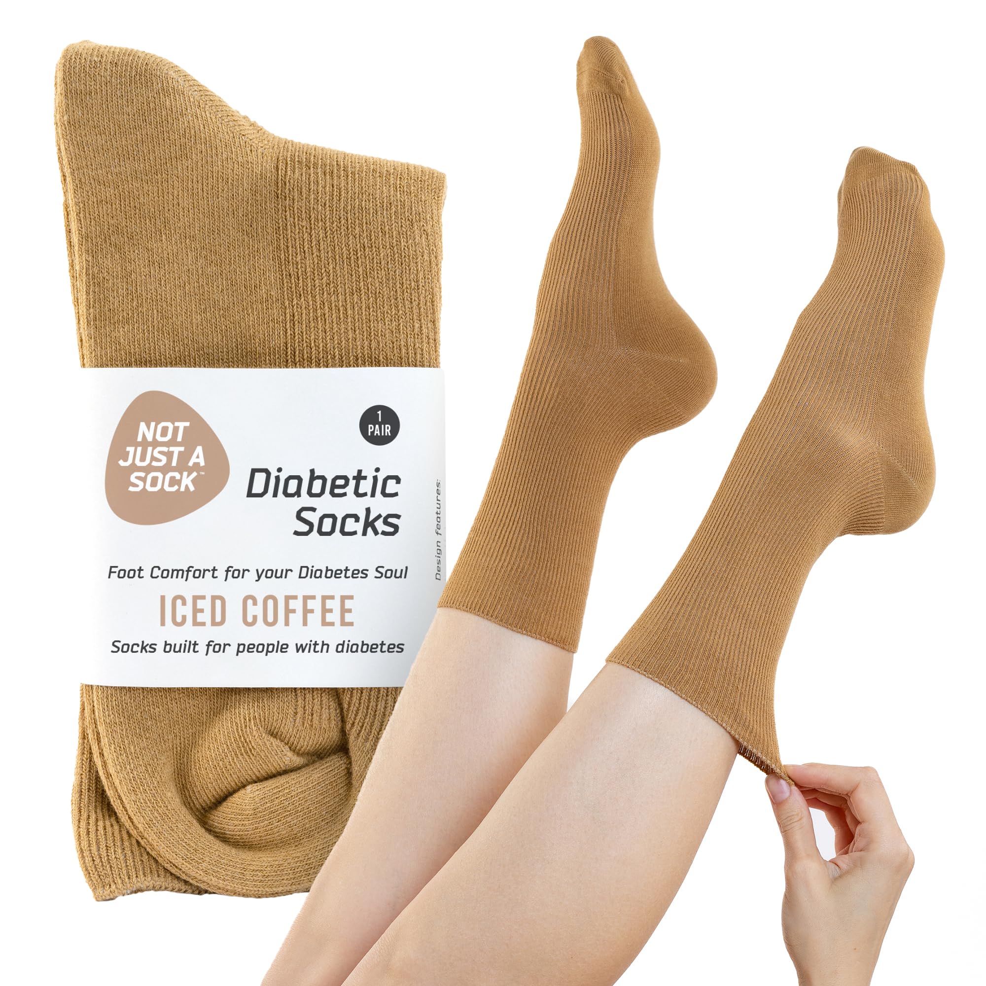 Not Just a Sock - Diabetic Socks for Men - One Size Fits All - Seamless Socks for Women - Loose-Top Non-Binding Socks for Improved Circulation - Copper Infused - Iced Coffee