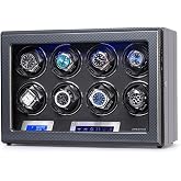 Watch Winder, Piano Finish with Adjustable [Upgraded] Pillows, 8 Winding Spaces for Automatic Watches, Built-in Illumination