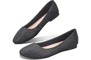 Obtaom Round Toe Women Flat Shoes Slip on Girls Dress Black Ballet Flats