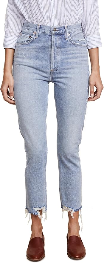 agolde riley high rise straight crop jeans doubt
