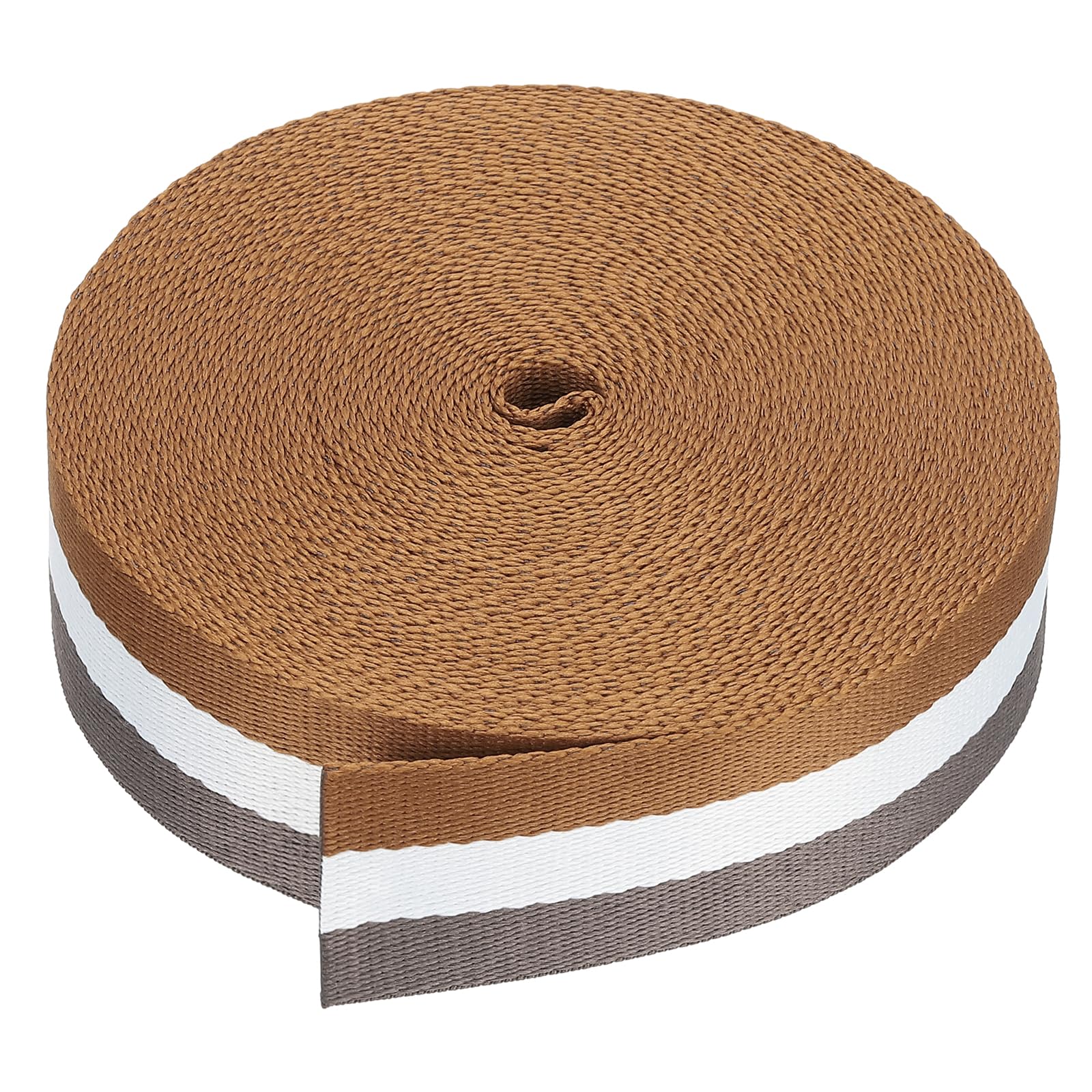 PATIKIL 11 Meters Webbing, 38mm Polypropylene Webbing Strap Heavy Webbing Roll Chair Straps for Indoor Outdoor Climbing DIY Crafting, Brown White Grey Stripes