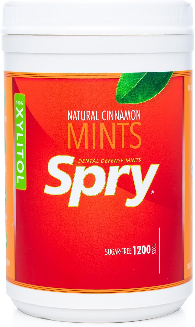 Spry Xylitol Cinnamon Mints Sugar Free Candy 1200 Count Non GMO Gluten Free