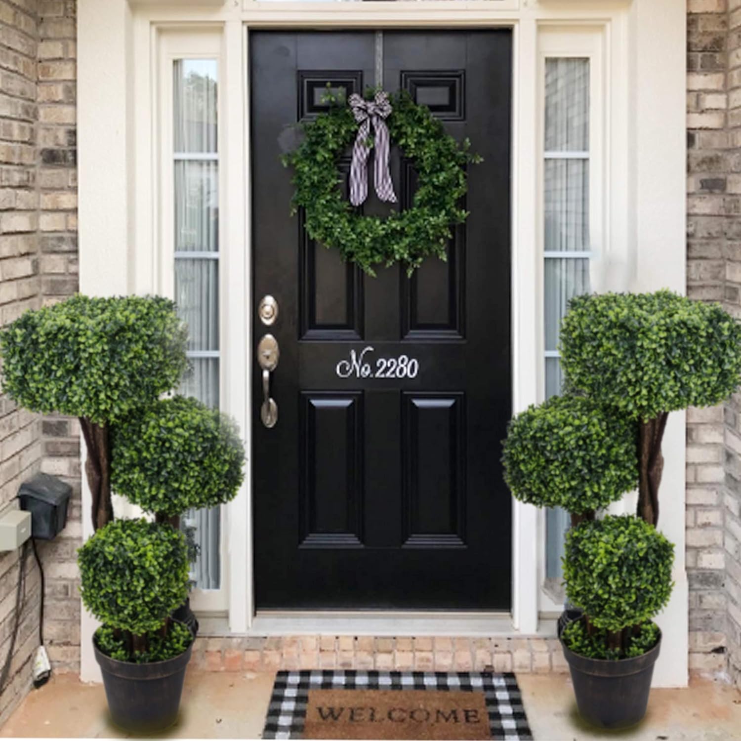 Artificial Square Shape Boxwood Topiary Tree Fake Plant for Home Indoor and Outdoor Decoration (Type 1) (Shape 1) -