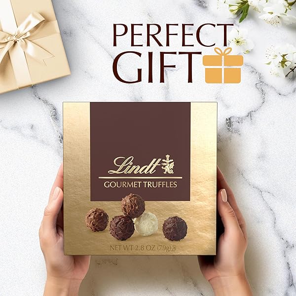 LINDT GOURMET TRUFFLES CHOCOLATE CANDY TRUFFLES GIFT BOX, ASSORTED CHOCOLATE TRUFFLES, 2.8 OZ.