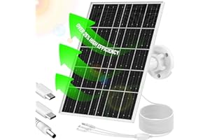 GYKZ 8W Solar Panel for Security Camera, Micro USB & USB-C & DC Ports Camera Solar Panel, High Solar Conversion Rate Solar Panel for Built-in Rechargeable Battery Outdoor Camera, Waterproof & Fast Charging