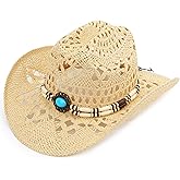 Melesh Straw Cowboy Hat, Western Cowgirl Hat, Wide Brim Sun Beach Hat for Men and Women