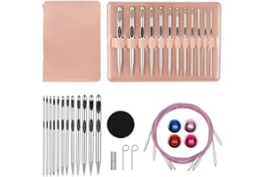 GUCLUD Tunisian Crochet Hooks Set with Cable 6-Inch Aluminum Interchangeable Crochet Hooks Set 3mm-10mm Long Crochet Hooks 26Pic (Pink)
