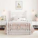 SHA CERLIN 14 Inches Twin Size Metal Platform Bed Frame/Vintage Iron-Art Headboard and Footboard/Mattress Foundation for Storage/No Box Spring Needed/Noise-Free/Easy Assembly/White