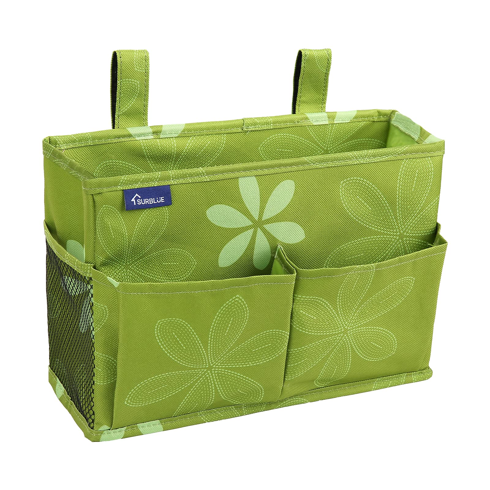 Surblue Bedside Caddy Hanging Bed Organizer Storage Bag Pocket for Bunk and Hospital Beds, College Dorm Rooms Baby Bed Rails,Camp Chiars?Wheelchair Side Bag?4 Pockets and 2 Hooks (Flower)