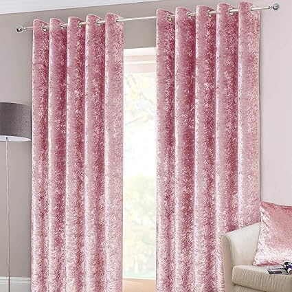Homescapes Pink Crushed Velvet Lined Curtain Pair 90 X 54 229 X 137 Cm Heavy Weight Contemporary Neutral Eyelet Curtains Amazon Co Uk Kitchen Home