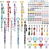 192Pcs DIY Fairy Wand Beaded Garden Stakes Kit, Fairy Garden Stakes Beads and Rods with Sparkling Crystal Pendants, Suitable for Garden Decorative Outdoor Beadable Items(10IN)