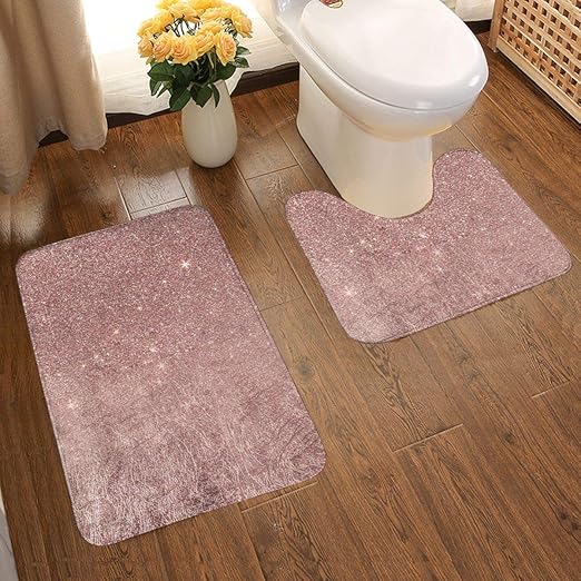 Art Fan Design Soft Comfort Flannel Bathroom Mats Girly Glam Pink Rose Gold Foil And Glitter Mesh Non Slip Bath Mat Washable Entry Rugs 2pcs Set Carpet Rugs Amazon Co Uk Kitchen Home