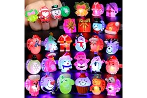 FLY2SKY Christmas Party Favors 25Pcs 3D LED Finger Lights for Kid & Adults Toys Light Up Rings Stocking Stuffers Party Favors Assorted Styles Gift Package No-Repeat Non Candy Gift New Version