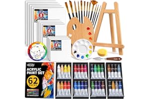 ARTALLY Acrylic Paint Set for Adults & Kids, 62 Pcs Canvas Painting Kits, 32 Colors Acrylic Paint (22ML),Table Easel,Brushes,Canvas, Art Painting Supplies Kit for Students,Artists,Beginners