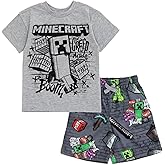 Minecraft Creeper Skeleton Zombie Enderman Graphic T-Shirt and Mesh Shorts Outfit Set Little Kid to Big Kid
