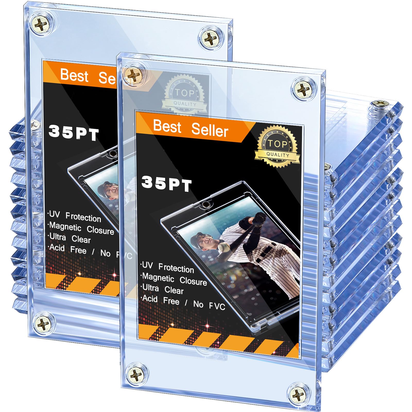 Photo 1 of 15 Pieces Acrylic Card Holder Screw Trading Card Protector 35 PT Clear Protectors for Baseball Football Sports Game Cards Storage and Display