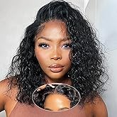 UCUVIC Wear And Go Glueless Wigs Human Hair Pre Plucked Pre Cut Curly 5x5 Water Wave Bob Wig Human Hair Lace Front Closure Wigs For Black Women 200 Density Curly Wig Glueless Wear And Go Black 12 Inch