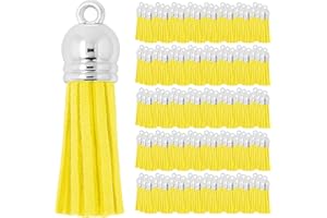 Mandala Crafts 100 Pcs Yellow Faux Suede Tassels Bulk Keychain Making Supplies - Small Leather Tassels for Charms, Jewelry Making, and DIY Crafts
