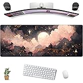 Black Pink Clouds Desk Mat Cute Desk Pad XL Large Extended Mouse Pad Gaming Celestial Mousepad Desk Matt for Desktop, Computer Keyboard and Mouse Mat for Women Office Decor Accessories 31.5x11.8 in