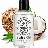 Coconut Essentials BABY OIL - Liquid Coconut oil (MCT) - No Mineral oil - Unscented Moisturizer - Infant &amp; Newborn - Massage, Scalp Sensitive Skin, Eczema &amp; Dry Skin Relief - Fragrance Free (6oz)