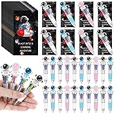 Sayglossy 24 Sets Astronaut Pens Gift Bulk 4-in-1 Multicolor Ballpoint Pen with Positive Cards for Valentines Party Favor and Holiday Party Supplies
