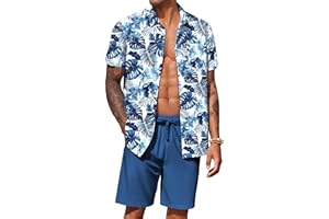 COOFANDY Men's Hawaiian 2 Piece Outfits Summer Beach Matching Set Short Sleeve Floral Shirts and Shorts