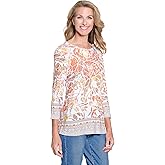 MULTIPLES Women's 3/4 Sleeve Scoop Neck Embellished Top