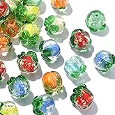 KitBeads 40pcs 8 Colors Lampwork Fruit Glass Beads - Transparent Persimmon 3D Spacer Beads for Jewelry Making Bulk