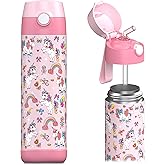 Jarlson® Kids Water Bottle CHARLI [18OZ] - Stainless Steel Thermo Bottle with Straw - Insulated, Spill Proof Waterbottle for School & Sports - Thermo Tumbler for Boys & Girls (Unicorn)