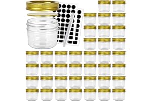 BIGIVACA 40 Pack 4 oz Glass Jars With Regular Gold lids,Small Mason Jars,Mini Canning Jars For Honey,Jam,Jelly,Wedding Favor,