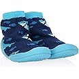 Nuby Snekz Comfortable Rubber Sole Sock Shoes for First Steps- Blue Sharks, Large 22-30 Months