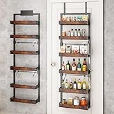 bukfen Over the Door Pantry Organizer, 6-Tier Adjustable Wooden Basket Kitchen Pantry Door Organization and Storage, Heavy-Duty Metal Hanging Kitchen Spice Rack,D6.3 x W17.71 x H50.60 inch,1 Pack