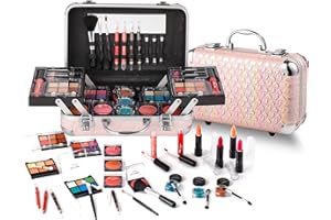 Hot Sugar All In One Makeup Set for Teen Girls - Full Makeup Kit for Beginners With Eye Shadow Palette, Blush, Lip Gloss, Brush, Mirror (Pink Heart)