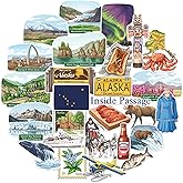 Navy Peony Wilderness Alaska State Travel Stickers (28 pcs) - Watercolor, Sitka, Alaskan, America-Themed Decals for Scrapbooking, Journals, Laptop