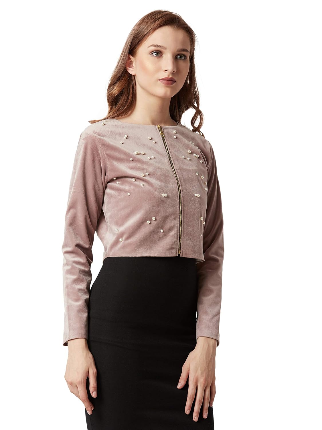 miss chase women's lavender pearl crop jacket