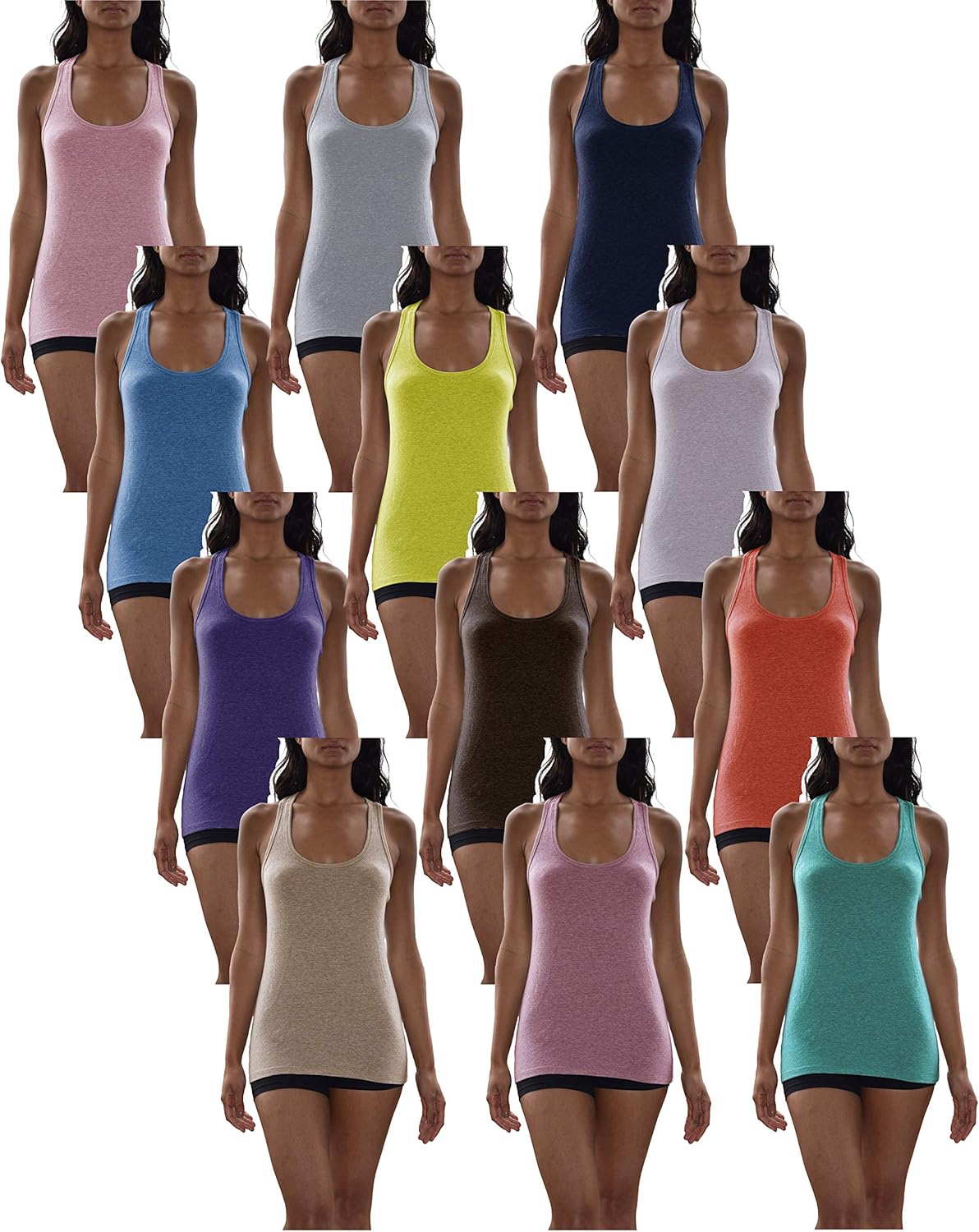 Sexy Basics Women's 12 Pack Racer Back Tank Tops/Cotton -Spandex Stretch Color Tanks at  Women’s Clothing store