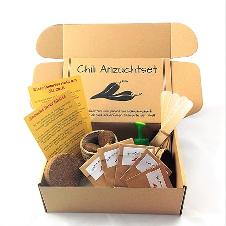 ANISTA - Chili Anzuchtset - Züchte Deine eigenen Chilis. 5 Sorten Chili Samen in unserem kompletten Pflanzset. Schöne Geschen