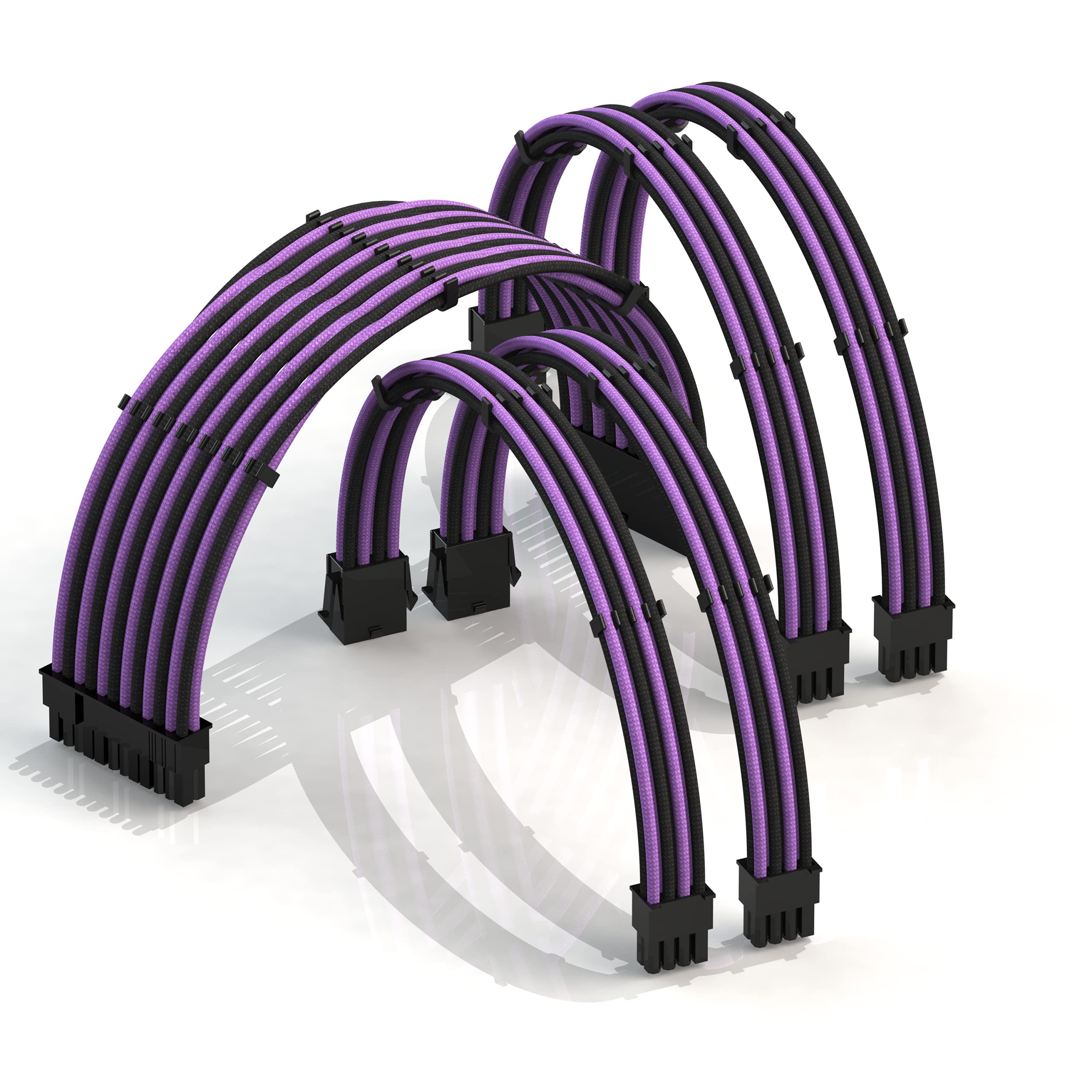 LINKUP - AVA 50cm PSU Cable Extension Sleeved Custom Mod GPU PC Braided w/Comb Kit | 1 x 24 P (20+4) | 2 x 8 P (4+4) CPU | 2 x 8 P (6+2) GPU set | 500mm - PurpleBlack